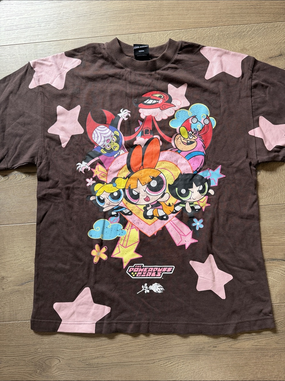 Powerpuff Girls Graphic Short Sleeve Tee in Brown & Pink